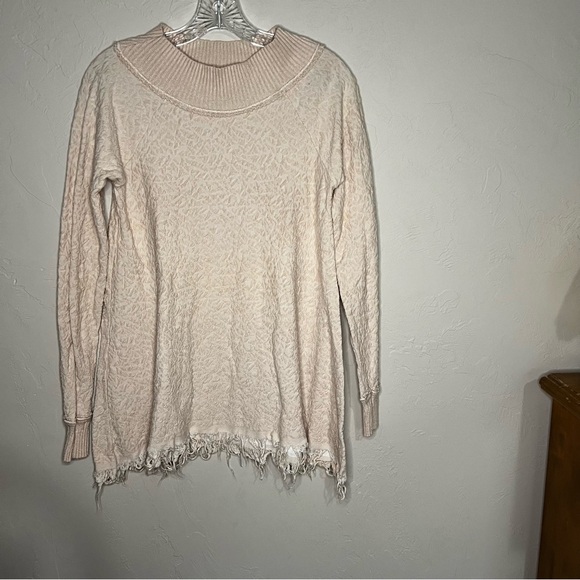 Free People Broken Glass Textured Off-Shoulder Cream Tunic Sweater - Picture 4 of 12